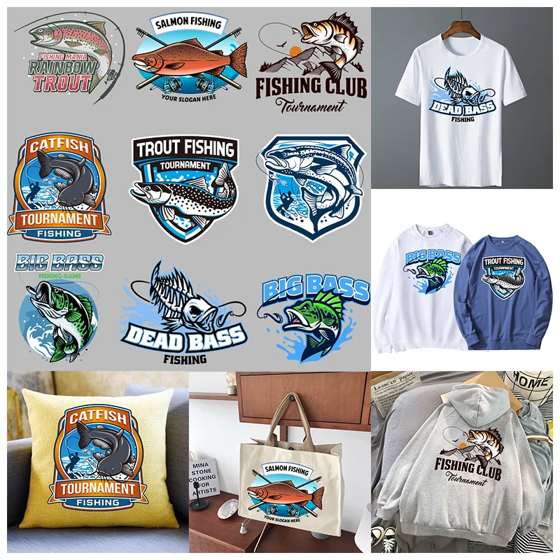 Outdoor Fishing Theme Iron On T-Shirt Heat Transfer For DIY,Father,Hobby,Clothing,Canvas bag,Pillow Personality Washable Sticker