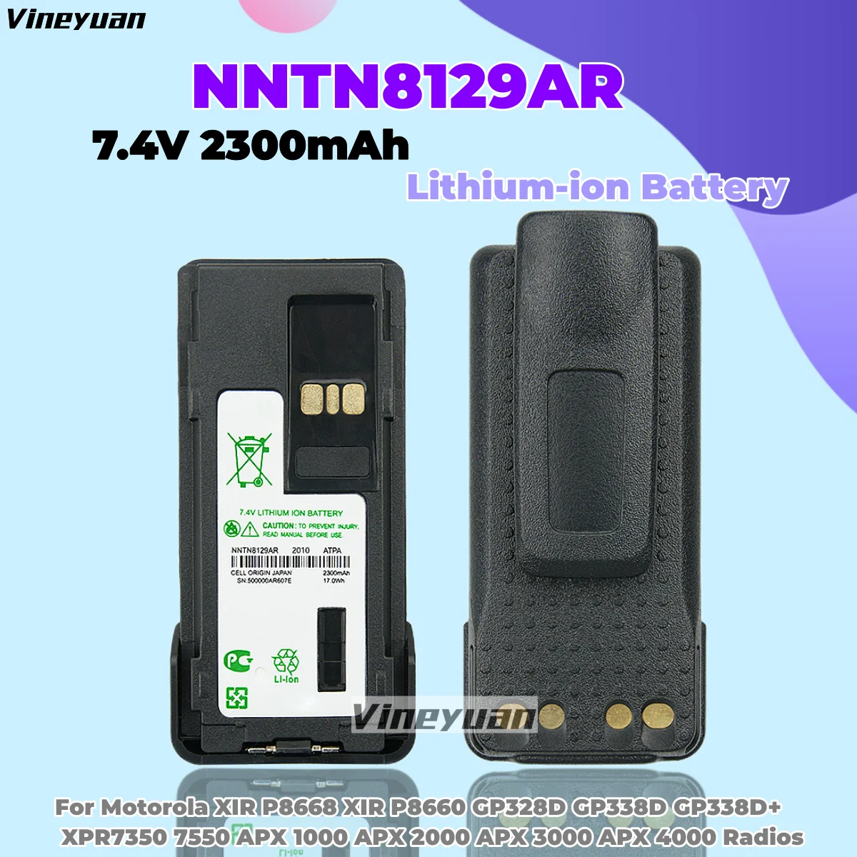 10PCS 2300mAh NNTN8129AR Battery with Belt Clip for Motorola XIR P8668 XIR P8660 GP328D GP338D APX 1000 APX 2000 APX 3000 Radios