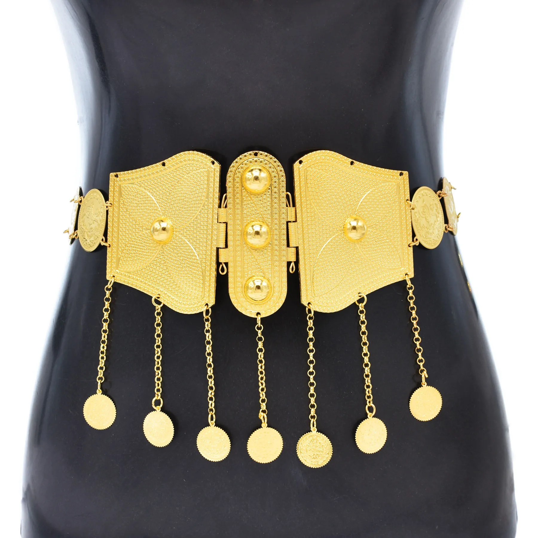 Golden Metal Coin Long Chain Belts for Women India Belly Dance Morocan Afghan Turkish Kurdistan National Dress Waistband Jewelry