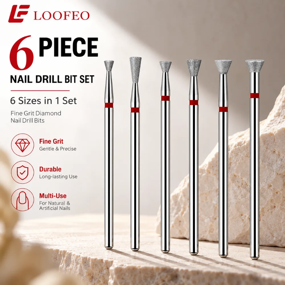 2.4-4mmDiamond Nail Drill Bit Set Fine Grit 6 Different Size E-File Bitsn Milling Cutter for Manicure Cuticle Dead Skin Refining