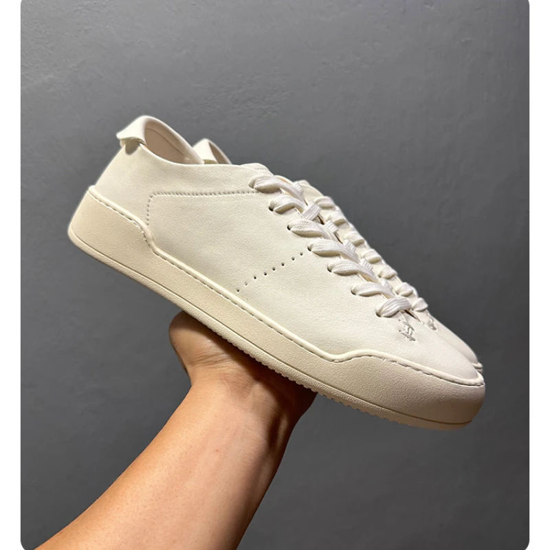 Men's Genuine Cowhide Leather White Sneakers | Trendy Minimalist Korean Style Breathable Soft Sole Casual Board Shoes Versatile