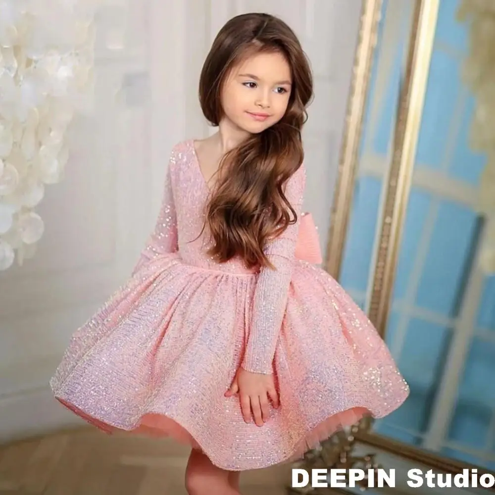 

Luxurious Birthday Ball Dress 2024 NEW For Girls Pink Princess Sequined Evening Dresses For Teenage Girls Party For Wedding Kids