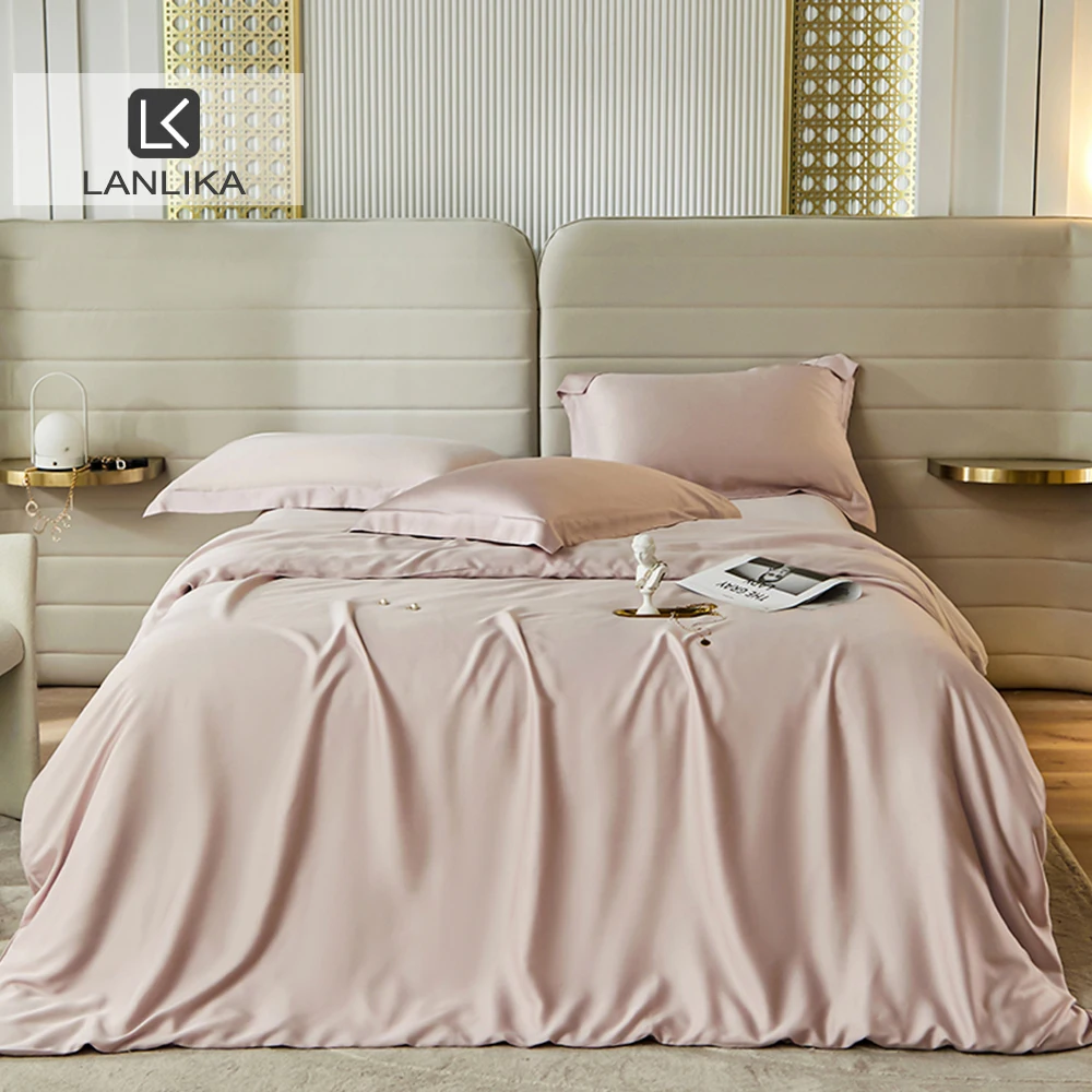 

Lanlika New Women Pink 100% Silk Duvet Cover Pillow Case Bed Sheet Quilt Cover Set Bedding Linens Set King Queen Home Textile