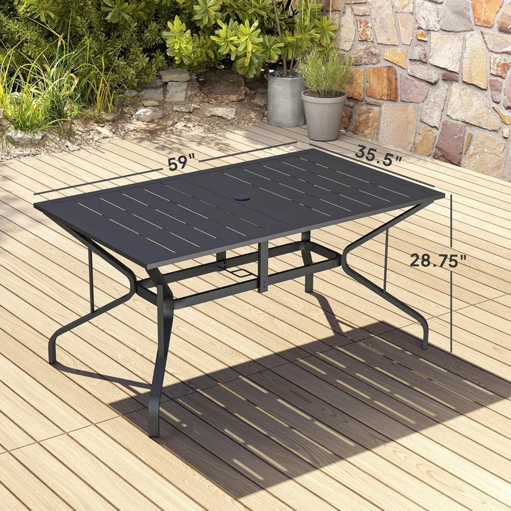 

Rectangle Outdoor Dining Table for 6 People, Steel Rectangular Patio Table with Umbrella Hole, Steel Frame for, Customized