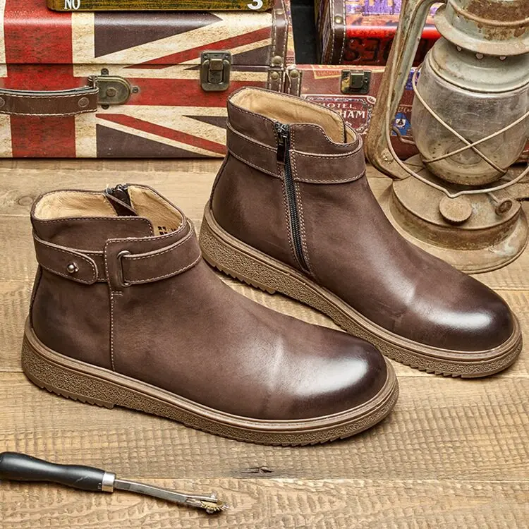 Fashion Men's Genuine Leather Chelsea Boots Versatile Business Shoes Casual British Street Party Wear Classic Western Boots