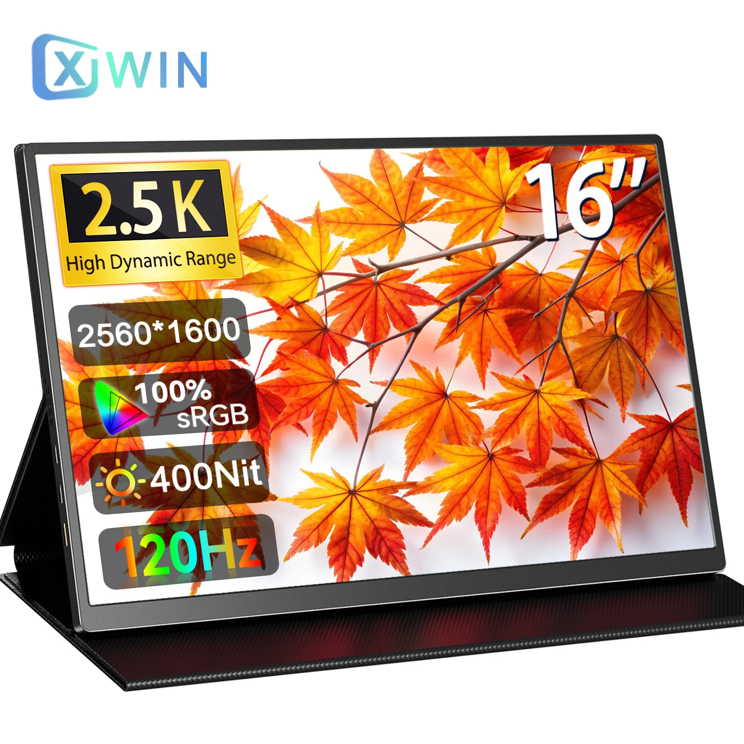 XOWIN Portable Monitor 16 inch 2.5k External Display 100%sRGB 2k 120Hz QHD Screen for PC Laptop Macbook Phone Xbox PS4 5 Switch