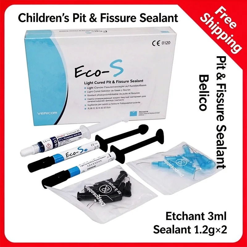 Dental Fissure Sealant for Kids Vericom Eco-S Light Curing Etchant 3ml Sealant 1.2g Two Pieces Dental Preventive Material