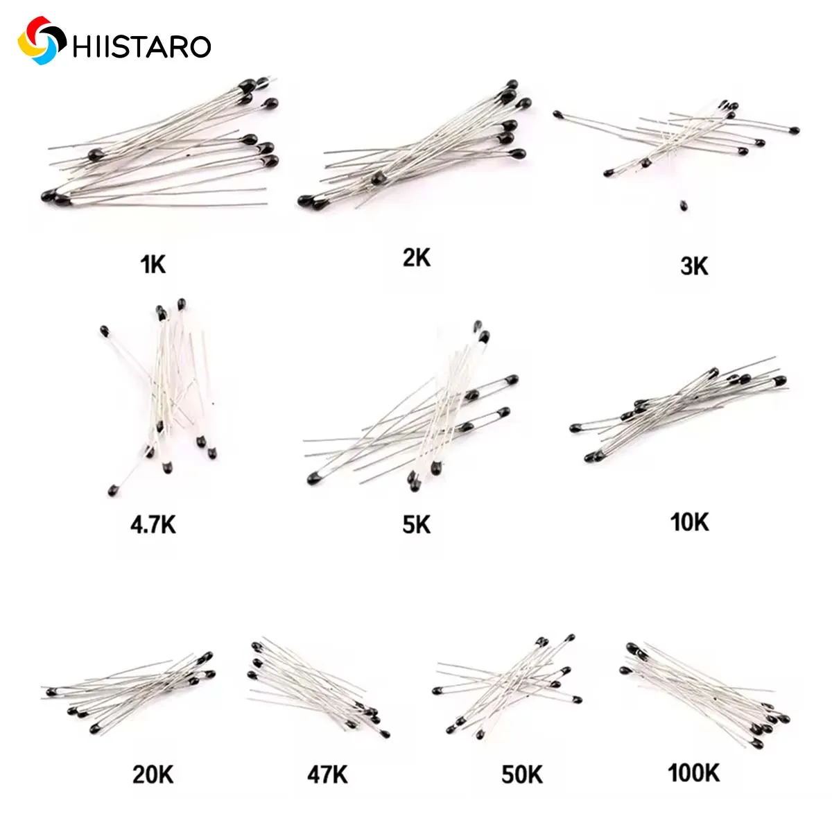 100pcs/lot Thermal Resistor Kit 10 Values NTC Thermistor NTC-MF52AT Resistors set 1K 2K 3K 4.7K 5K 10K 20K 47K 50K 100K 5% 3950B