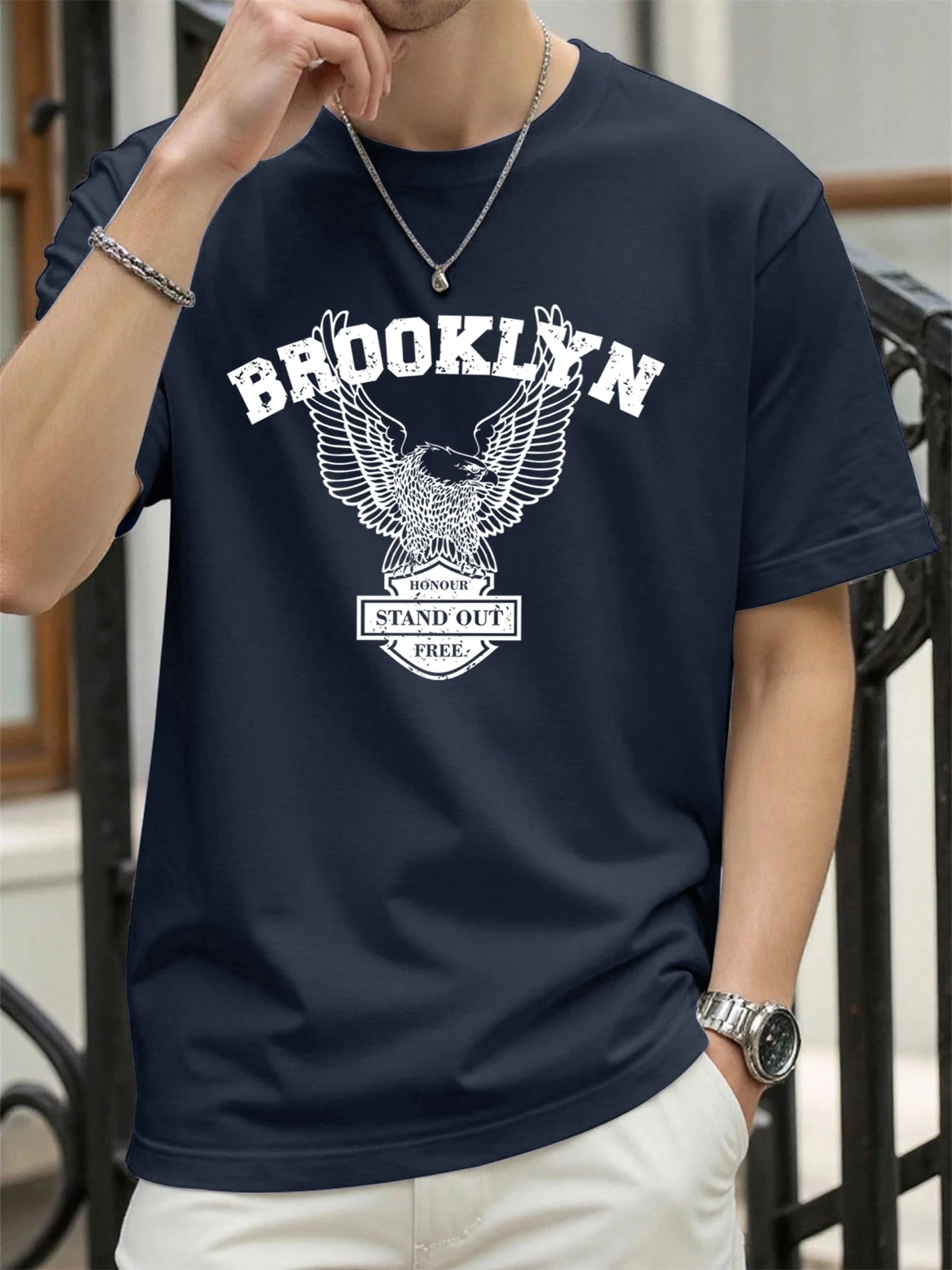 

Brooklyn Wings Art Pattern Prints Tops Man'S Hip Hop Cotton Comfy Tee Shirts Summer Breathable Short Sleeve Cool Basics T-Shirt