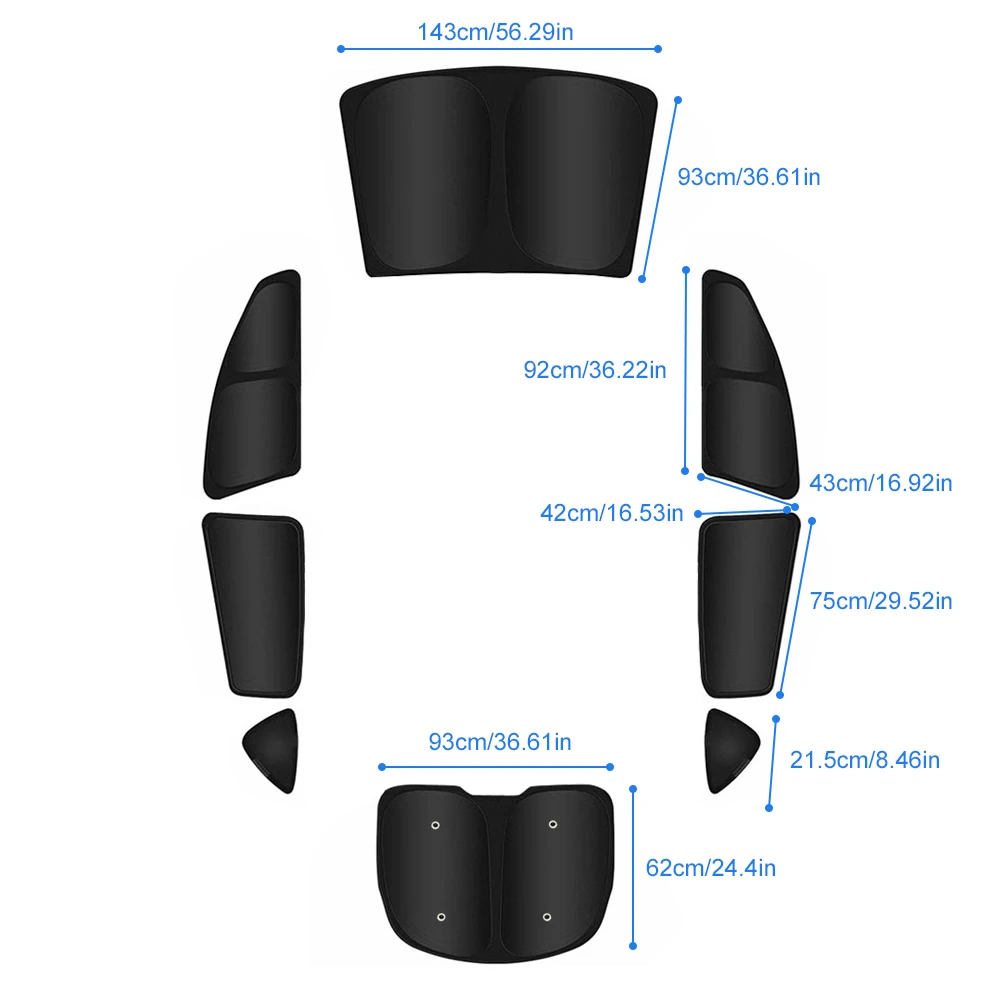 8Pcs/Set Pelindung Matahari Mobil Multi Sun Shade UV Protection Total Blackout Sun Visors Auto Sun Shade untuk Tesla Model Y 2020-2024 Semua Jendela