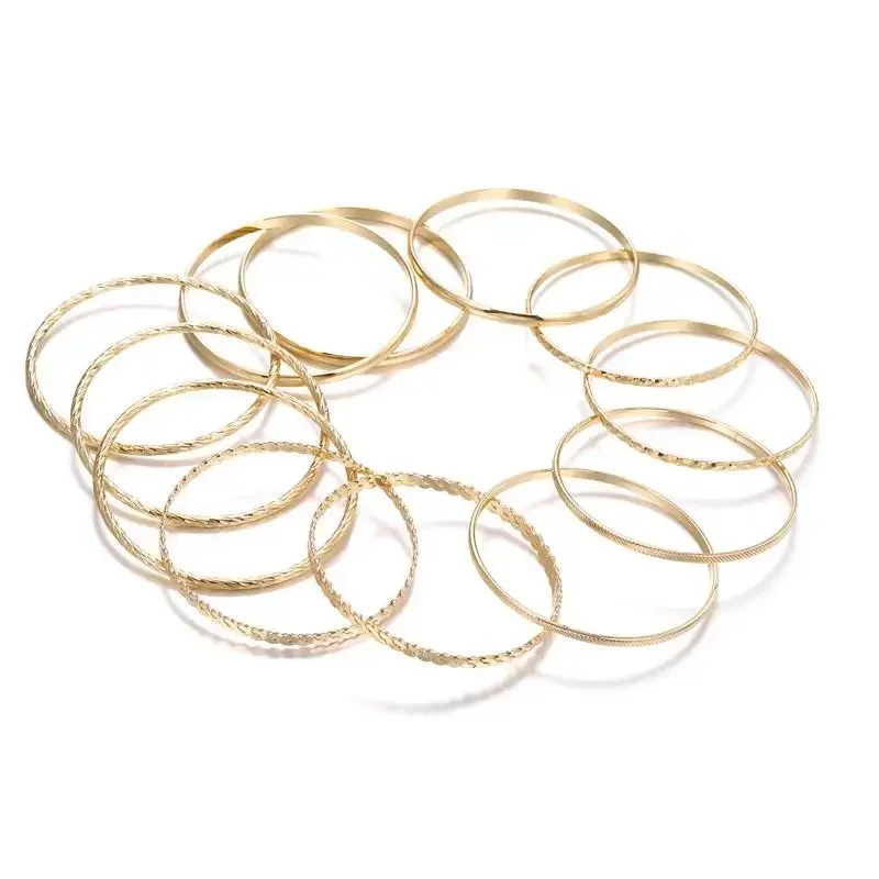 Set di braccialetti Euramerican Ins Retro Simple Fold Style Ring bracciale in oro bracciale con torsione di pasta fritta Set da 12 pezzi per donna