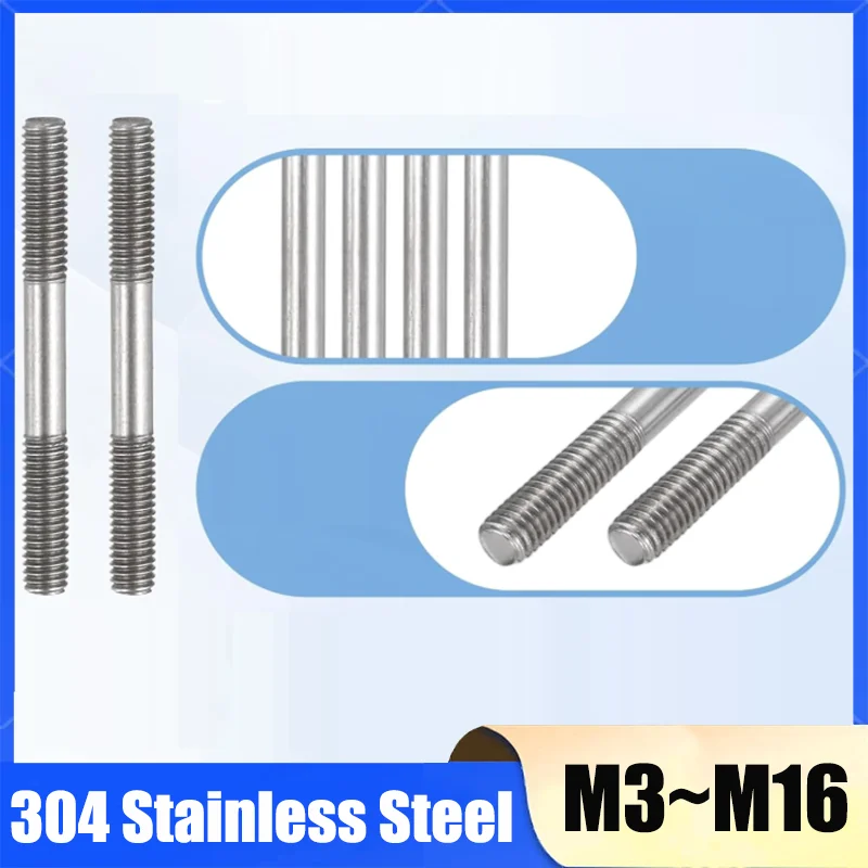 1~5Pcs 304 Stainless Steel Double End Thread Rod M3 M4 M5 M6 M8 M10 M12 M16 Double End Bolts Tooth Stick Dual Head Thread Bar