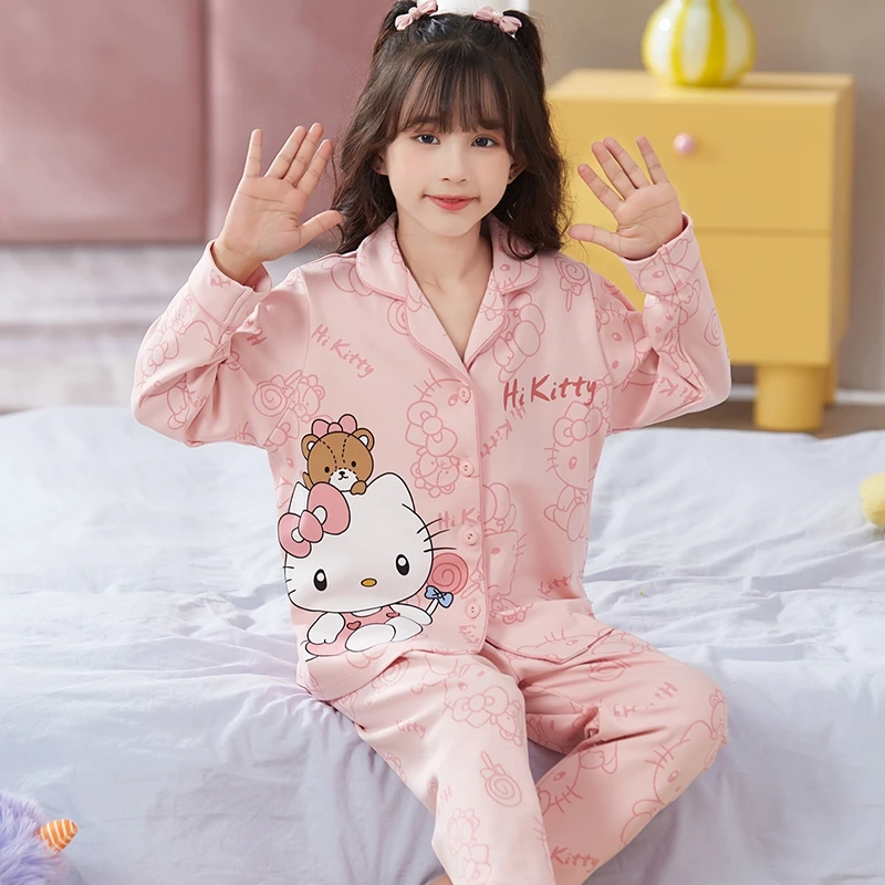 Hello Kitty children's pajamas cartoon long-sleeved trousers Sanrio children's suit casual Hello Kitty loungewear Sanrio pajamas