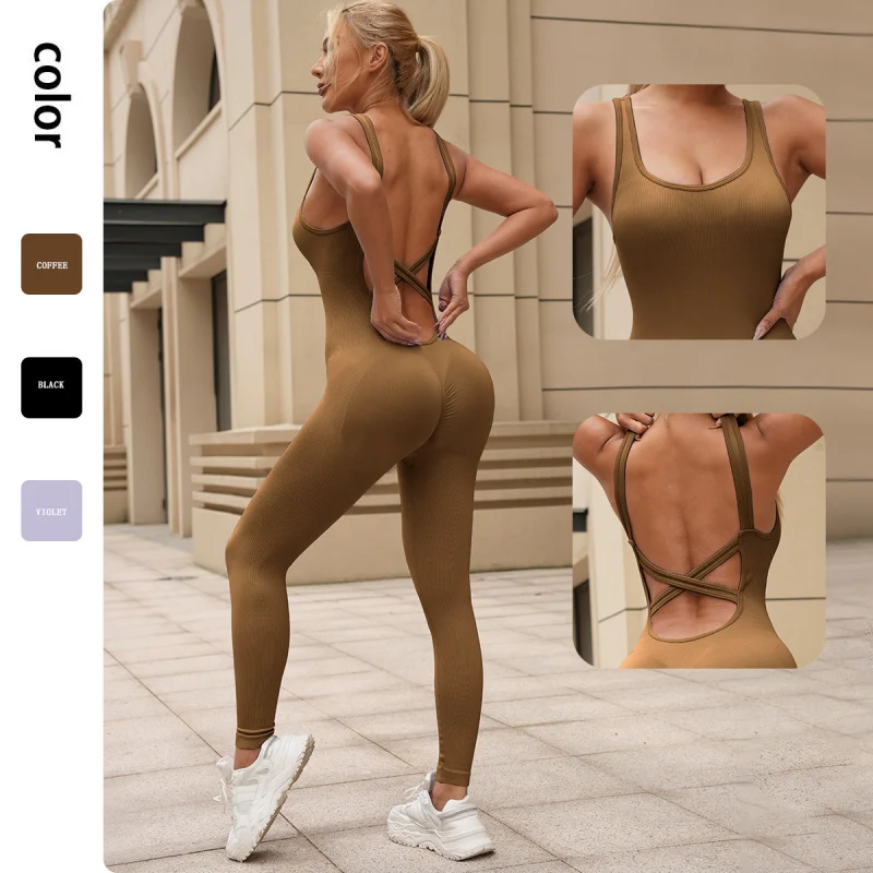 Seamless Yoga Jumpsuits Sports Fitness High Waist Peach Hip-lifting intersect Jumpsuits Workout Clothes Gym Leggings for Women