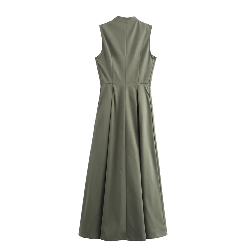 HXAO 2024 Woman Sleeveless Dresses Green White Women\'s Dress High waist Midi Dresses Evening Long Dresses