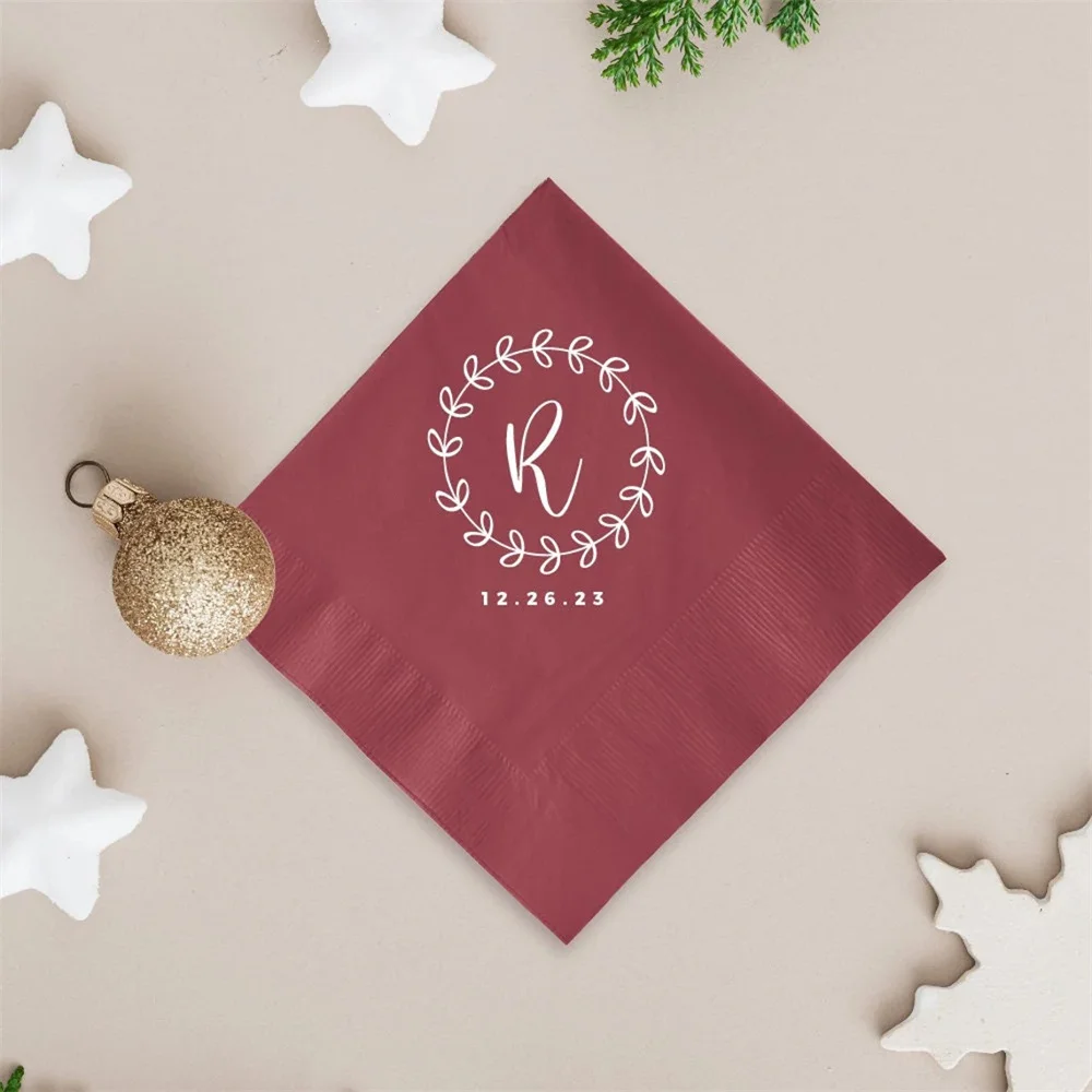 50PCS Customized Initial Napkin Favors, Christmas Wedding Napkin, Holiday Christmas Wedding Napkin Favors, Christmas Themed Wedd