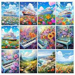 GATYZTORY Diy Painting By Numbers Kits For Adults Piano On Canvas Landscape Flower Picture On Numbers Handmade For Home Decors
