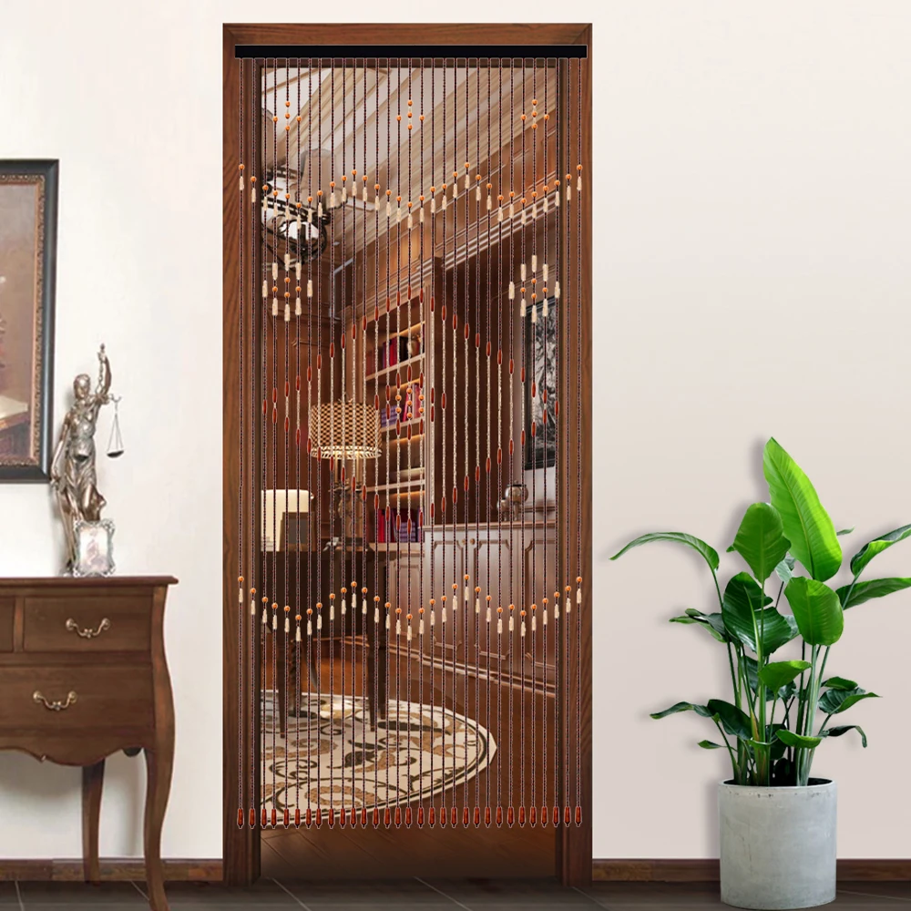 31 Lines Bamboo Curtain Door Curtain Natural Wooden Bead Curtain Thread Curtain Room Divider String Fly Curtain 90*208CM