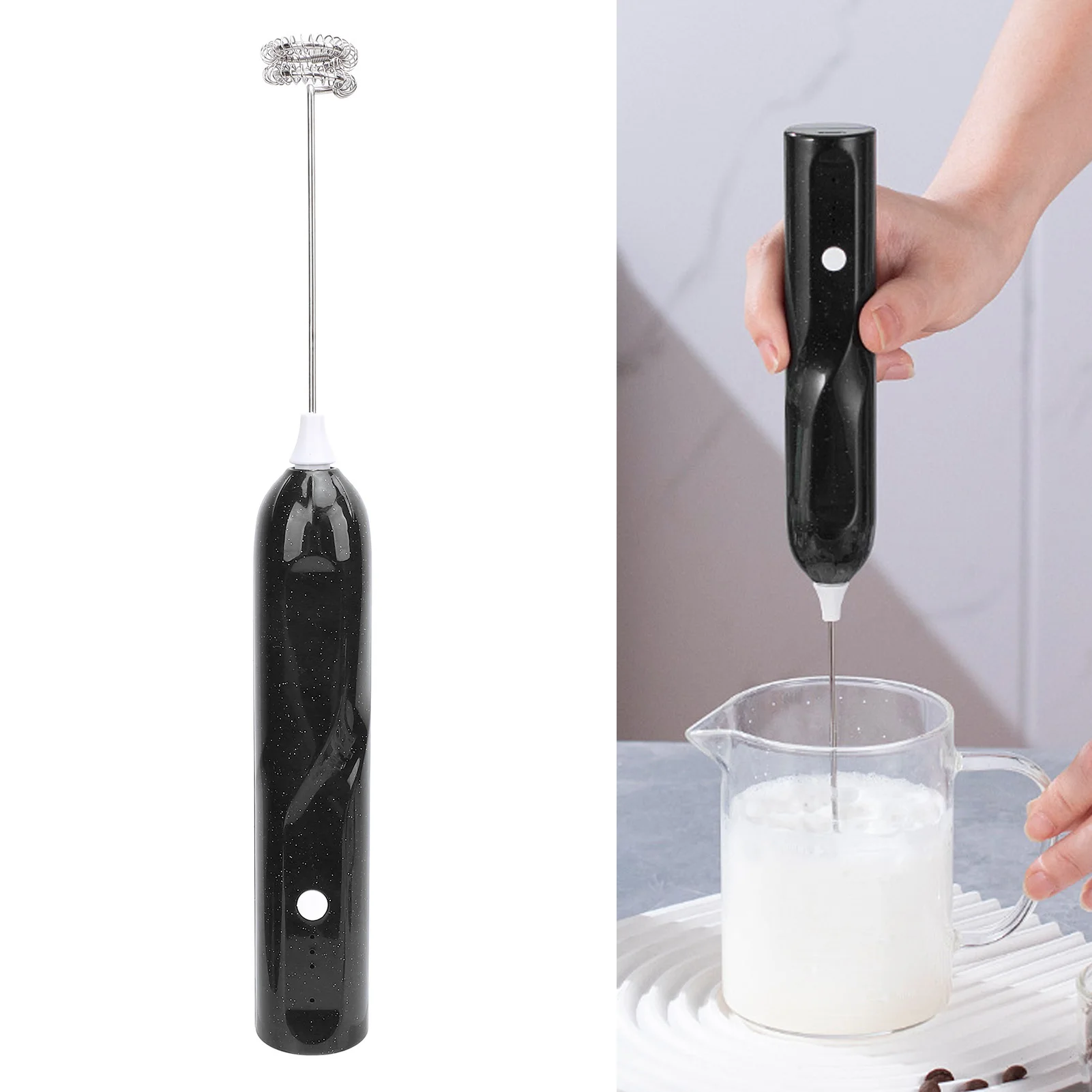 Espuma de leite recarregável, varinha portátil para espuma de leite com 2 acessórios de batedor, batedor elétrico, misturador de bebidas, espumador para café e ovo