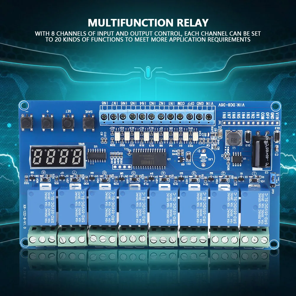 36V Relay Module 8-36V 8-channel Multifunction Time Delay Relay Interface Board Module Optocoupler LED Multifunction Relay Relay