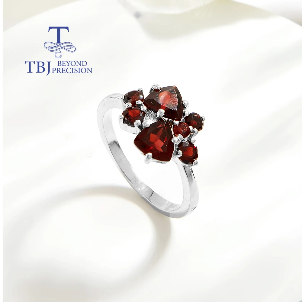 TBJ, Elegant 925 sterling silver women's ring natural red garnet Mozambique gemstones fine jewelry for engagement and party wear