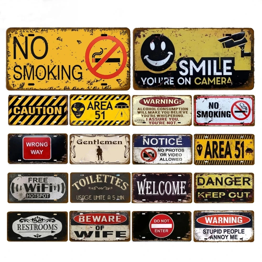 Warning No Smoking Caution Metal Tin Signs Vintage Plaque Auto Plate Embossed Tag Man Cave Garage Bar Pubs Clubs Home Wall Decor