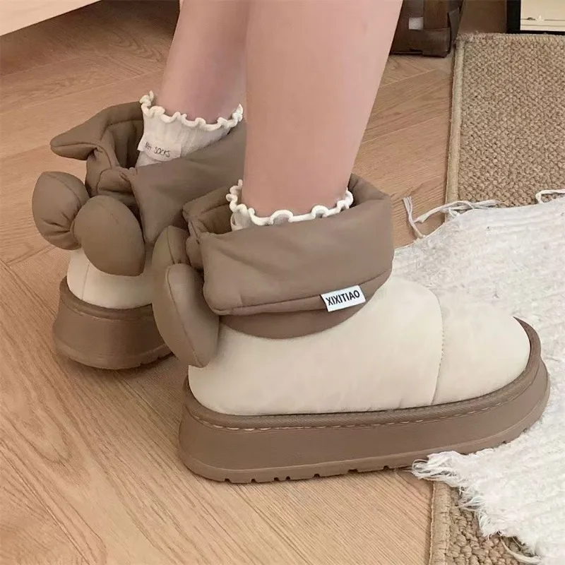 

Cute Warm Ankle Boots Winter Women's Bow Warm Cotton Shoes 2026 New Waterproof Down Cloth Short Tube Snow Boots