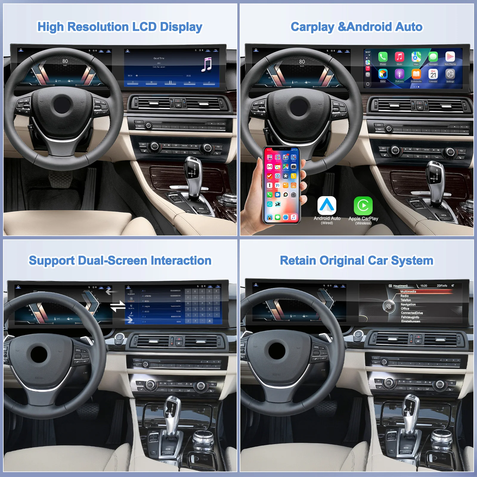Navihua 32 Inch Curved Screen Car Dashboard Cluster Upgrade for 5 Series F10/F11/F18 Dual Linux System CarPlay Display