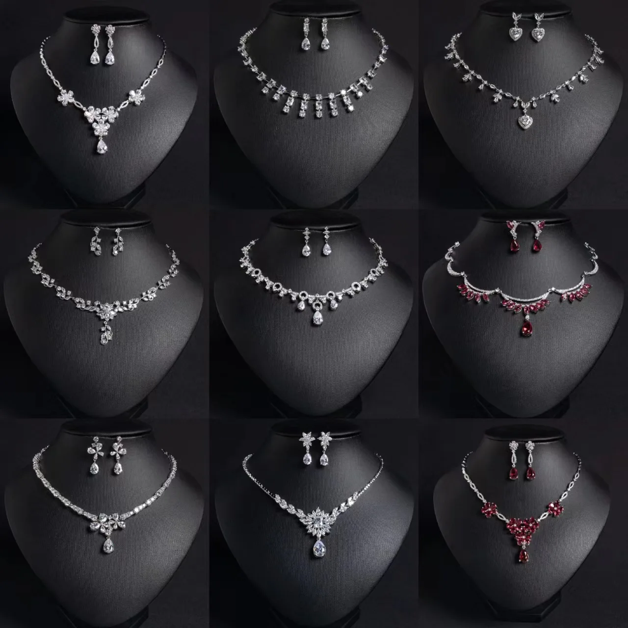

Wholesale of popular sets on the whole network, fashionable and bright zircon water drop necklace earrings, bridal wedding acces
