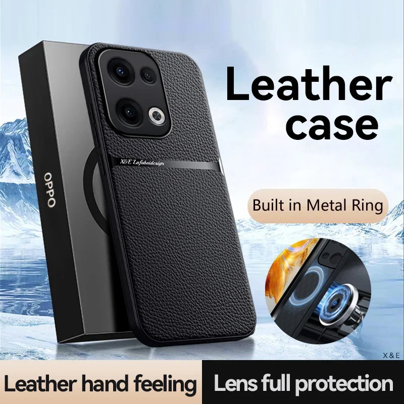 Funda de teléfono con soporte magnético para coche con placa de Metal integrada para OPPO Reno 11A 12 FS 13 10 Pro Plus 5G fundas de cuero de silicona suave