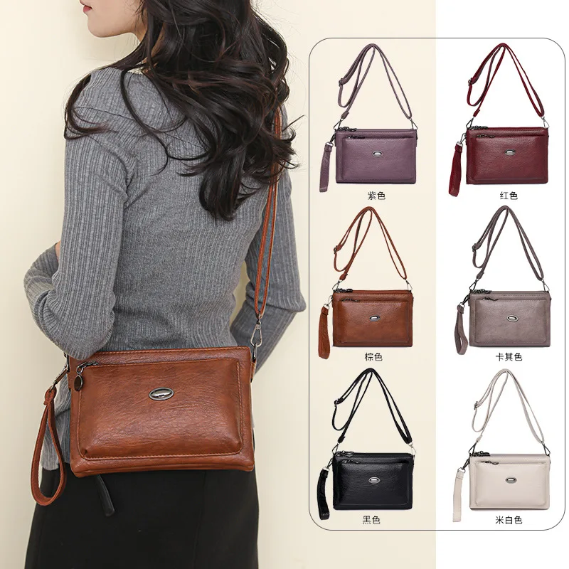 

Horizontal square PU leather women's single-shoulder bag with multiple pockets and large capacity crossbody handbag