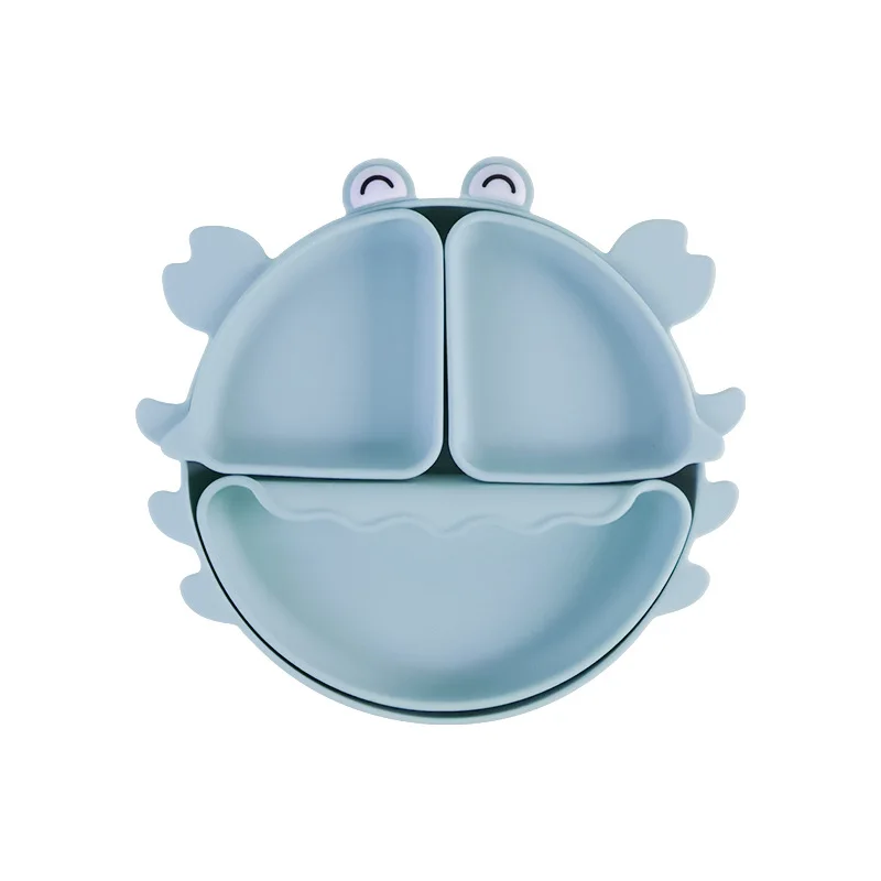 Baby Safe Silicone Dining Plate Suction Cartoon Children Dishes Feeding Toddler Training Tableware Kids Cartoon Crab 3-Grid Tray