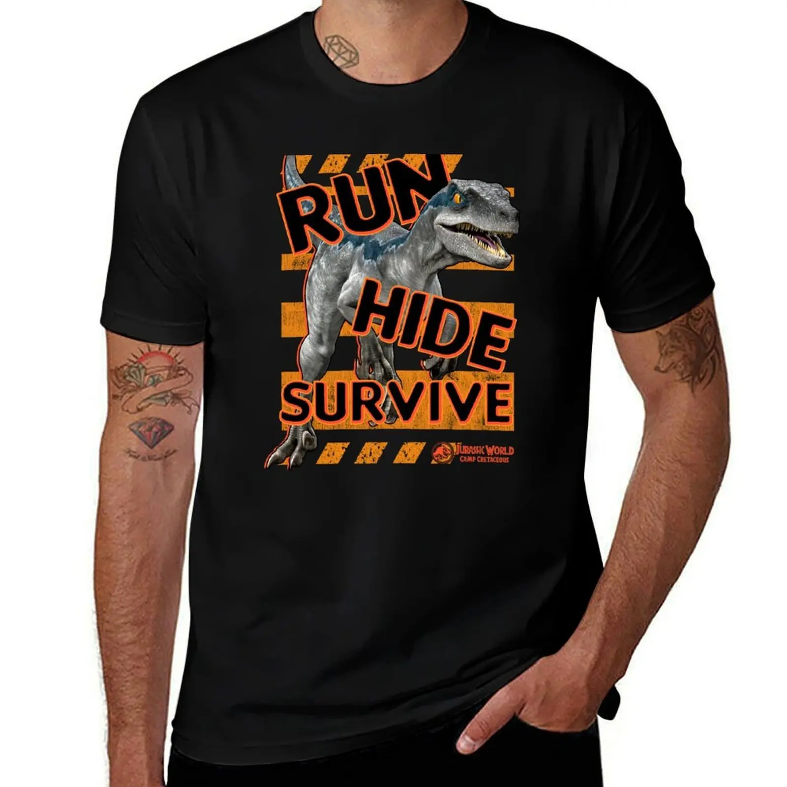 

t Jurassic T-Shirt Cretaceous Raptor shirt graphic for Run print t Hide Survive shirts man custom World: Camp