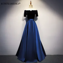 Sexy Boat Neck Velvet Satin Long Prom Evening Dresses for Women 2023 Summer Elegant Host Bridesmaid Wedding Guest Party Dress