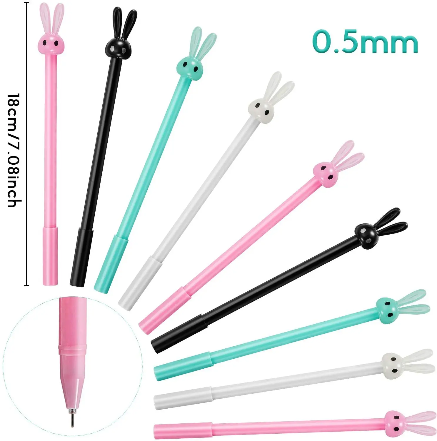 0.5 mm Black Ink Rabbit Ear Shape Rolling Ball Cute Gel Ink Pen for Student and School Office Supplies