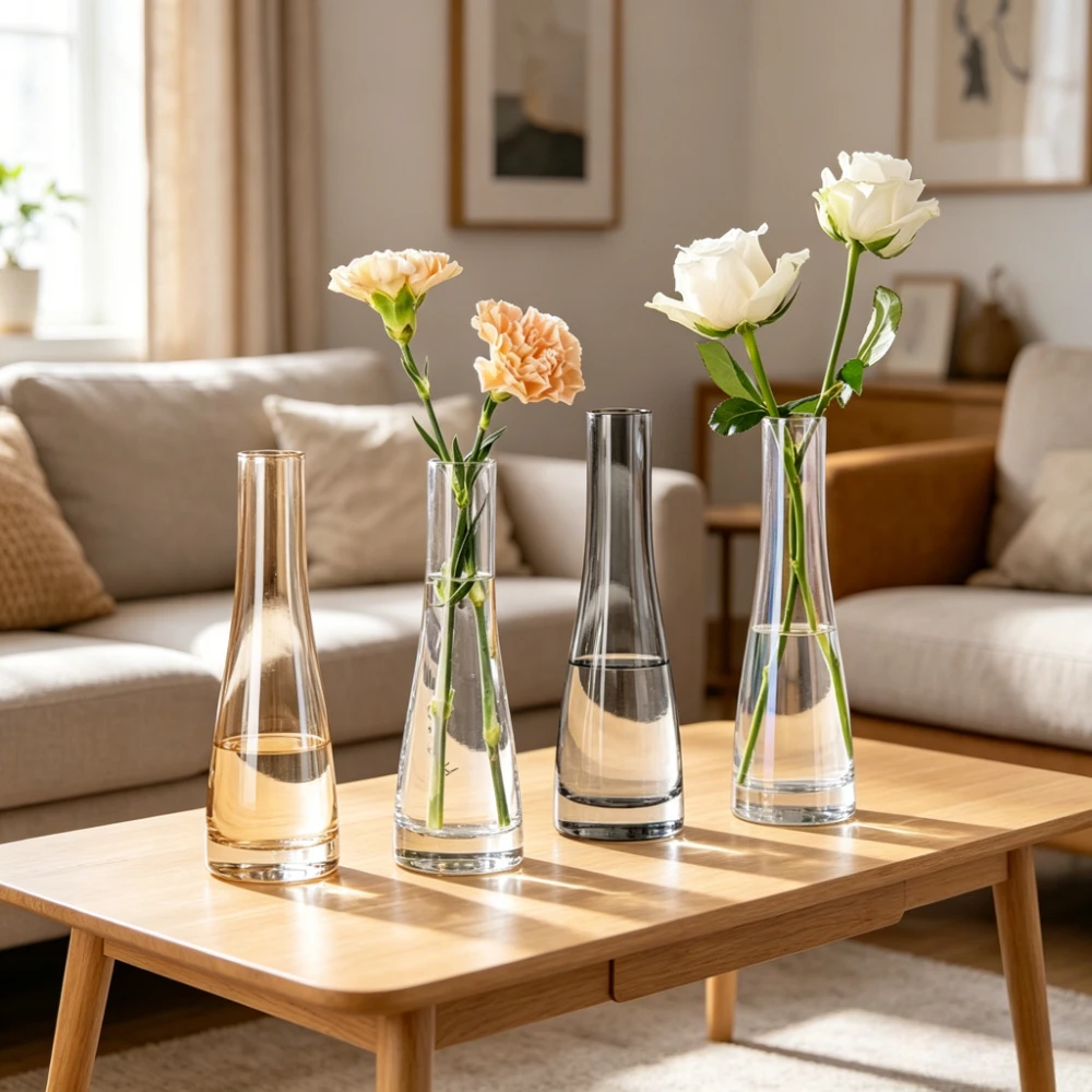 Modern Glass Vases Hydroponic Flowers Vase Living Room Flower Small Mouthed Vase Arrangement Minimalist Office Wedding Decor