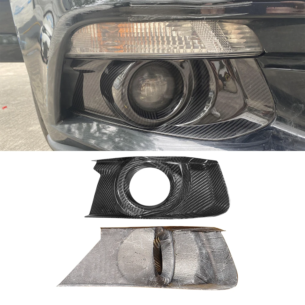 

100% Real Dry Carbon Fiber Front Bumper Fog Light Lamp Panel Cover Trim for Ford Mustang 2015up Car Accessories