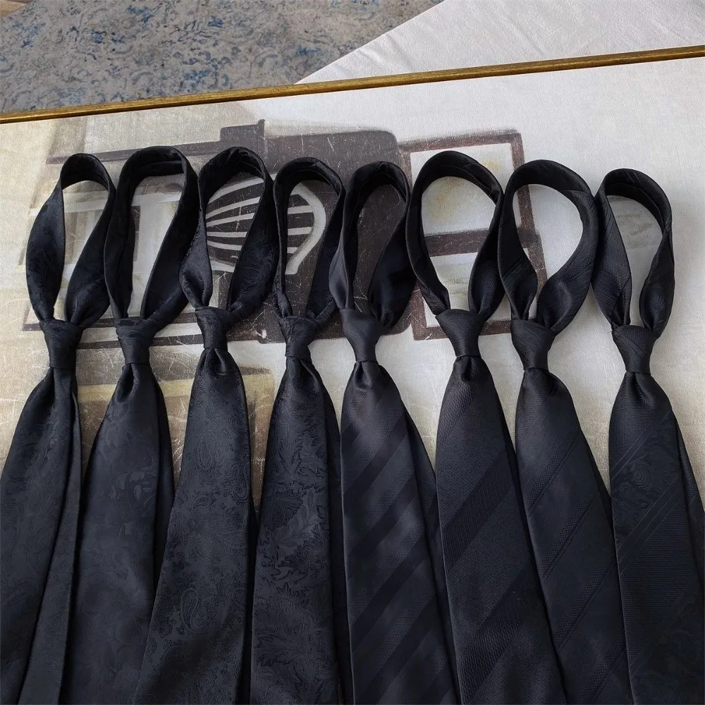 

Fashion Solid Color Black Necktie Stripes Jacquard Men Necktie Adjustable Soft Retro Cravat Suit Accessories