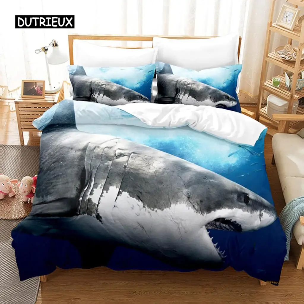 

Shark Duvet Cover Set Microfiber Hawaiian Beach Theme Bedding Set Underwater Ocean Sea Themed Double Queen King Size Quilt Cover