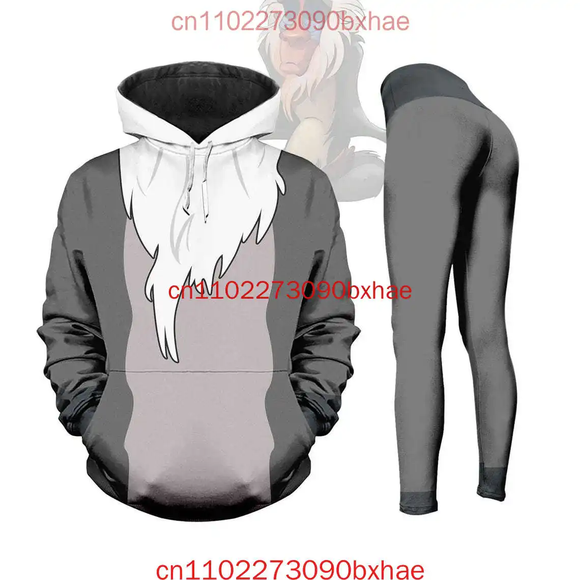 

Новый костюм Рафики, комплект с капюшоном и леггинсами, толстовка с капюшоном для косплея «Король Лев», костюм на Хэллоуин, спортивный костюм, подарок для косплея Диснея «Король Лев»