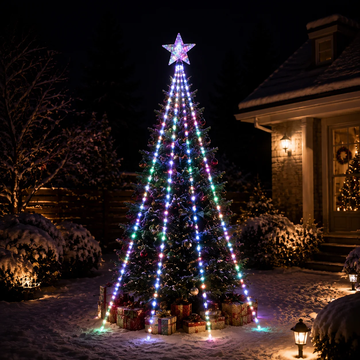 LED Solar Christmas Lights Star Waterfall Tree Waterproof Multicolor Outdoor Garden Patio Yard Holiday Decoration