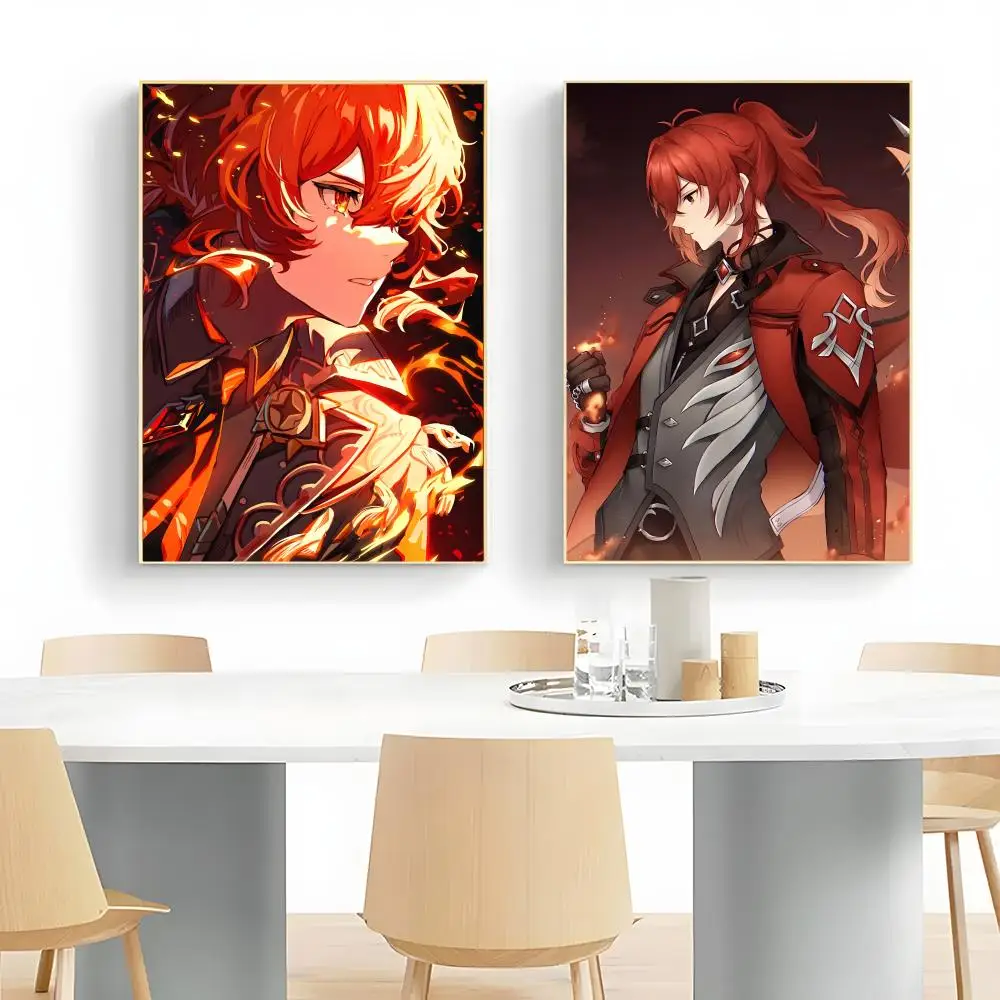 Hot Game G-Genshin I-Impact D-Diluc Handsome Poster Wall Art Print Poster Decorative Mural Home Decor Gift Unframed