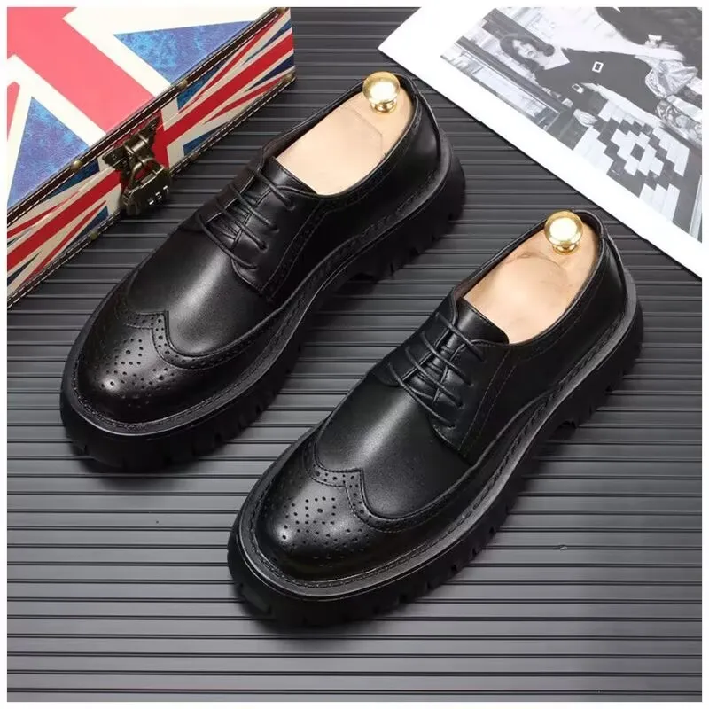 

men casual business wedding formal dresses original leather shoes lace-up carving brogue shoe gentleman platform footwear zapato