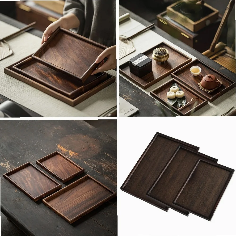 

Wooden Bamboo Serving Tray Rectangular Tableware Food Tray For Kitchen Dinners Party Water Cup Fruit Food Bread Sundries