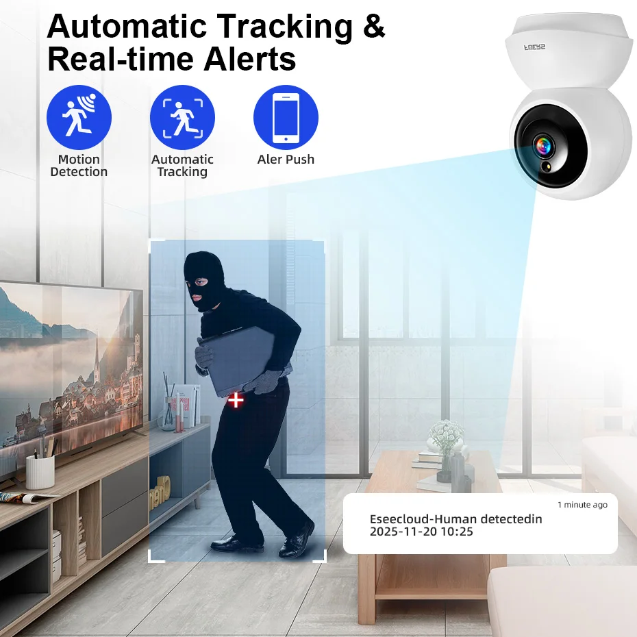 FUERS 4K 8MP 5MP WiFi IP Camera works with Tuya Smart APP Home Security Wireless Surveillance Camera Baby Monitor Mini Cam