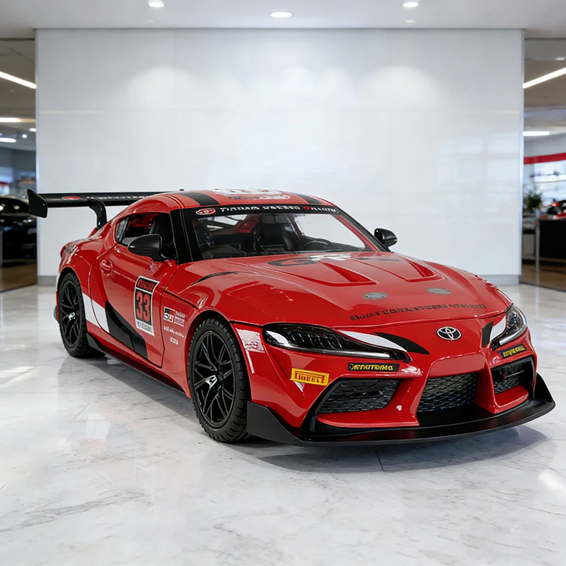 

Металлическая модель автомобиля GR Supra GT4 Supercar в масштабе 1:32, литая под давлением, со звуком и светом, игрушка для детей