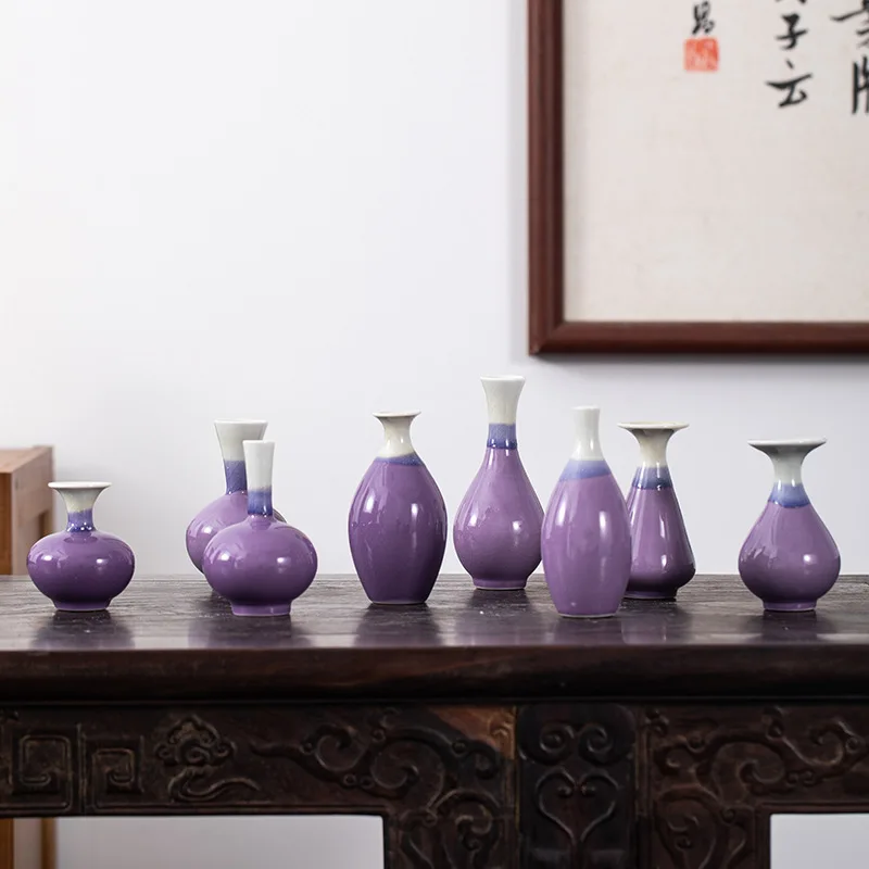 Jingdezhen Handcrafted Creative Kiln-Changed Glaze Purple Ceramic Flower Small Vase Suitable Hydroponics Desk Vase Home Gift