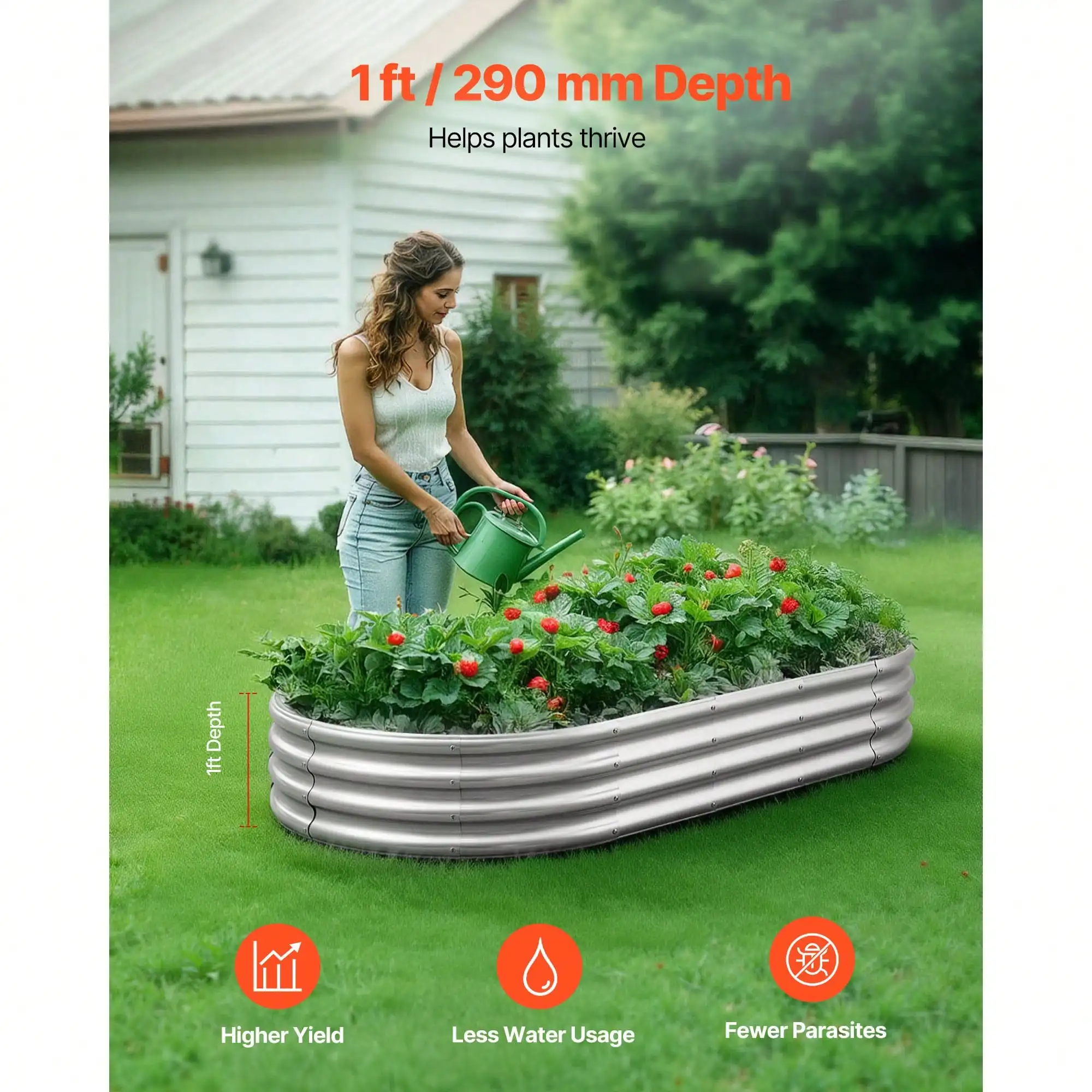 6x3x1ft Metal Raised Garden Bed Galvanized Planter Box Open Bottom for Vegetables Flowers Herbs Succulents Outdoor