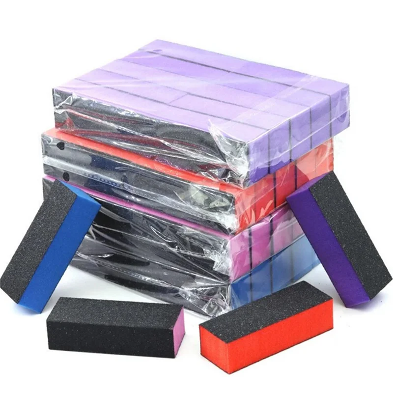 10/20/50pcs 3 Side Sponge Nail Buffer Sanding Block Polisher Buffing File 100/180 Grit Nail FilesNail Art Pedicure Manicure Tool