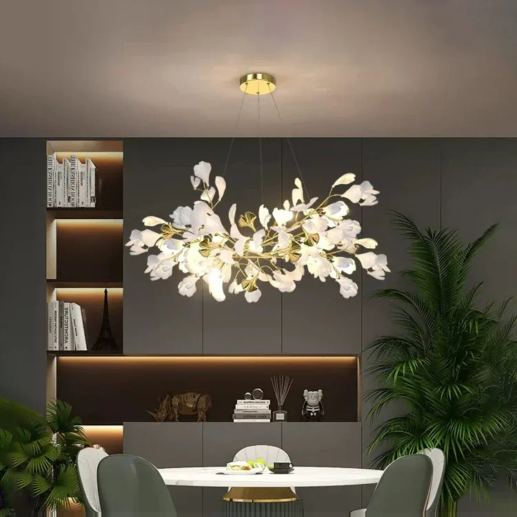 Imagem -05 - Ginkgo Folha Led Lustre de Teto Arte Moderna Luzes Pingente Decoração de Luxo Quarto Luz Jantar e Sala de Estar